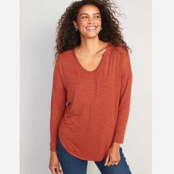 🍒 Old Navy Luxe Tunic Long Top Scoop Neck Soft Rusty Orange PLUS Sz 3X - Picture 1 of 12